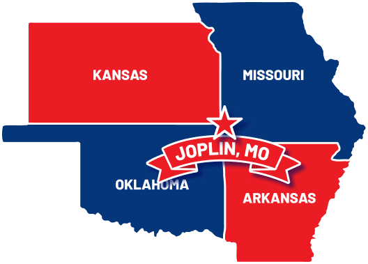 Map of Big John's service area across Kansas, Missouri, Oklahoma and Arkansas